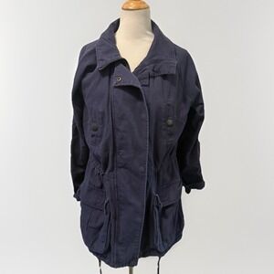 Matty M Womens Anorak Jacket Roll Tab Sleeves Drawstring Waist Navy Size XL